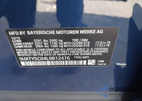 2020 BMW X3 xDrive30I z USA, uszkodzony, nr VIN 5UXTY5C04L9B12476